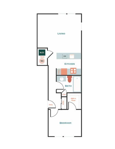Floor plan for 1 bed, 1 bath, 795 sqft